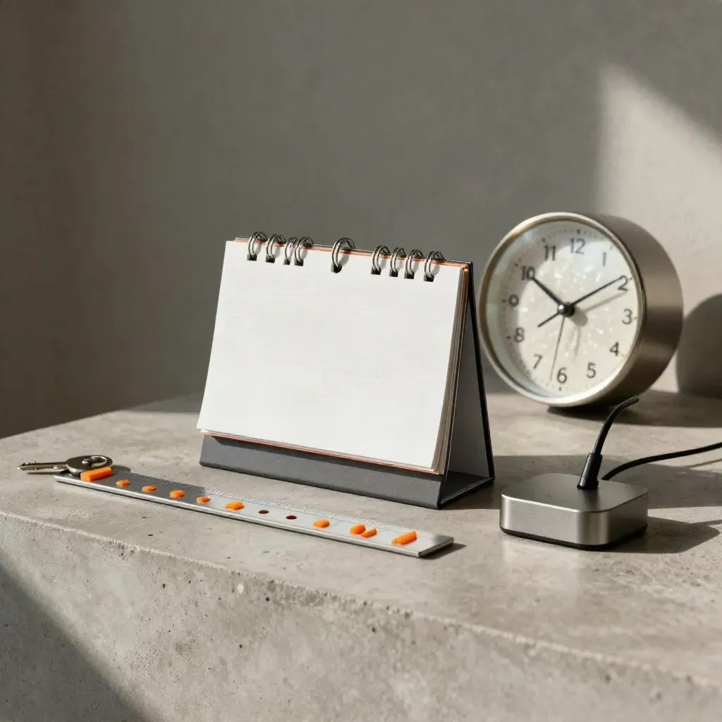 Kit per appuntamenti B2B con orologio, dock cuffie e blocco calendario su cemento